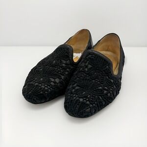Jimmy Choo Wheel loafers w/ Black Lace Overlay -  leather Women's Sz 36  Floral